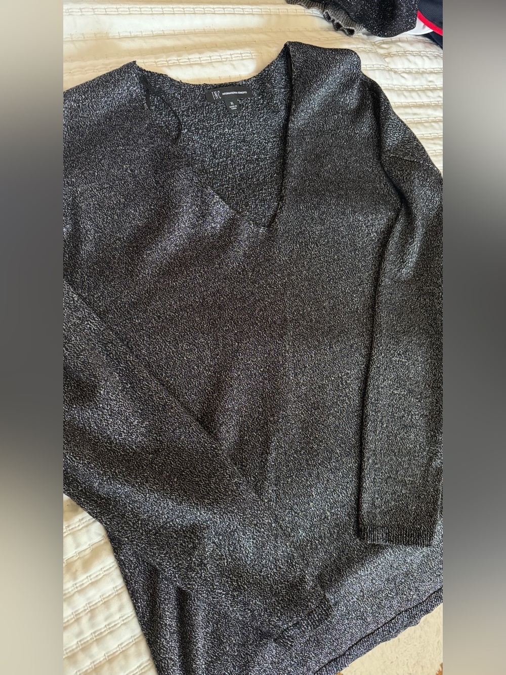 INC International Concepts Black Heather V-Neck Sweater